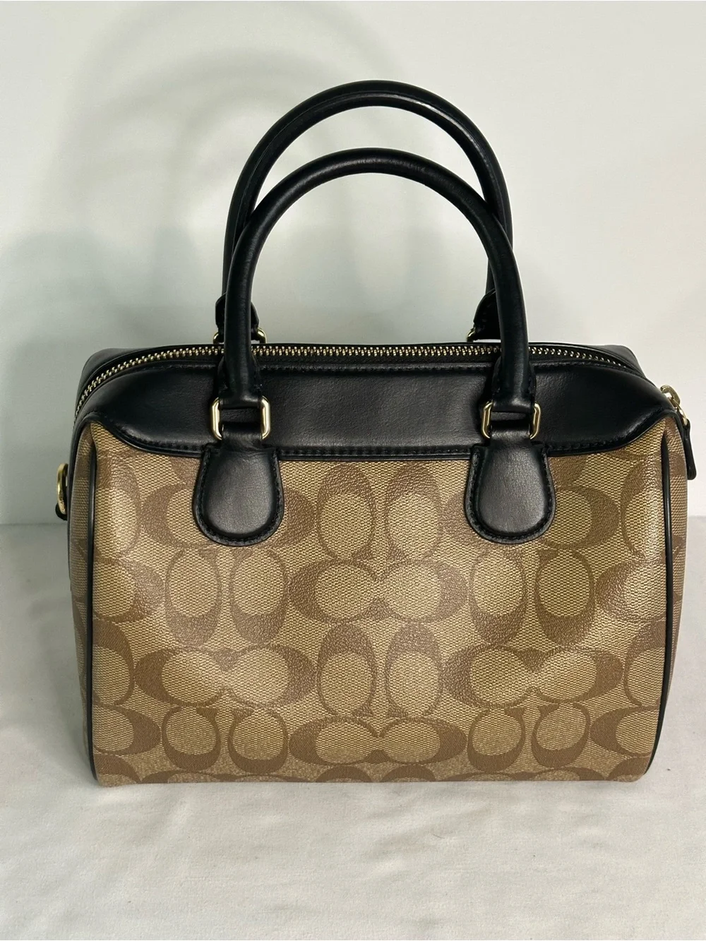 Coach Mini Bennett Signature Canvas Satchel in Khaki and Black F32203